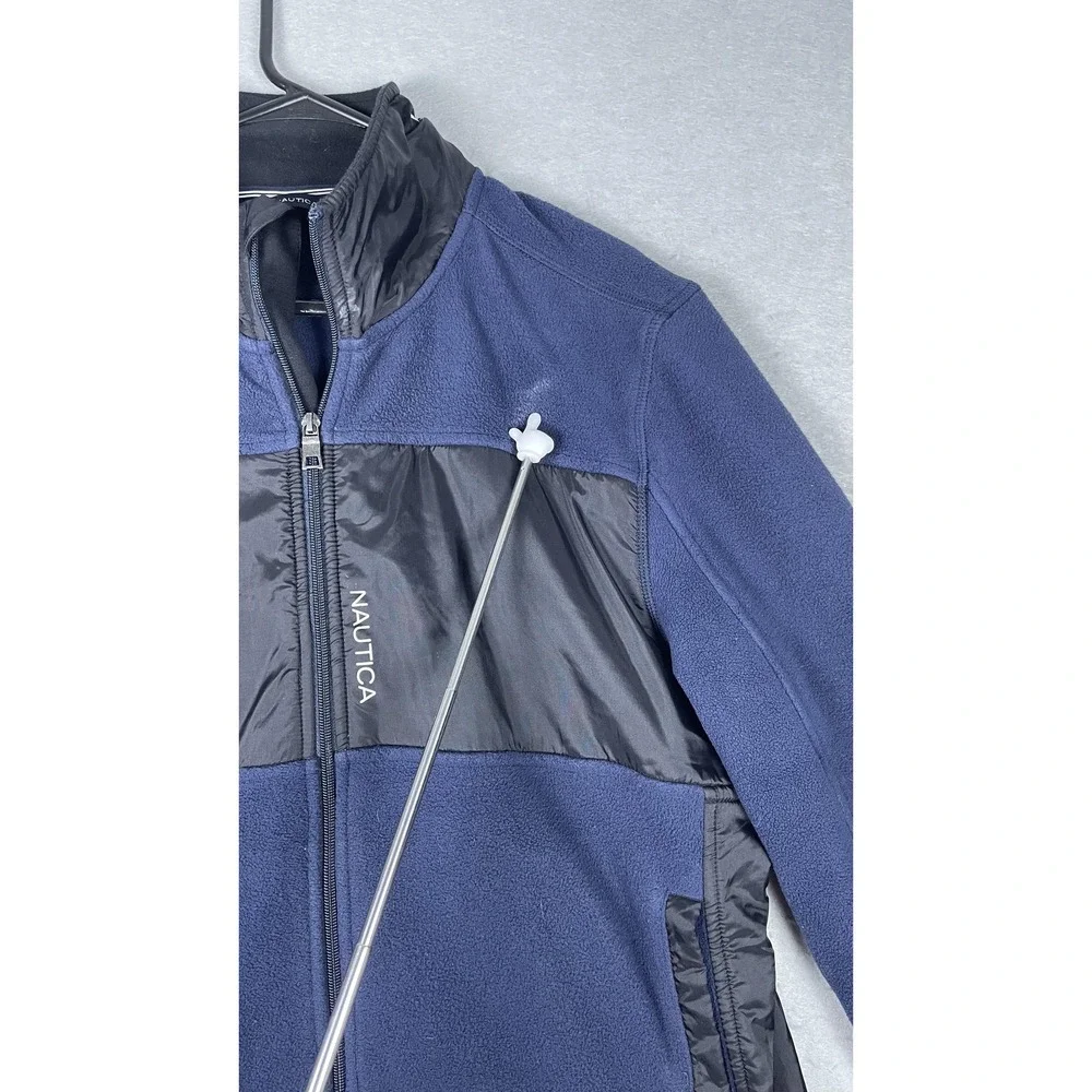 Nautica Jacket Mens Medium Navy Black Fleece‎ Full Zip Stand Collar Sail Logo